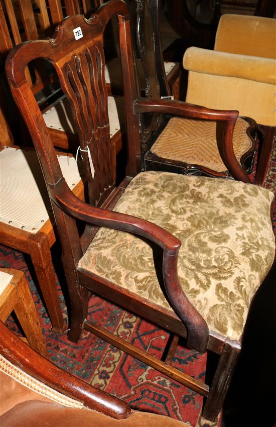 George III mahogany open arm elbow chair
